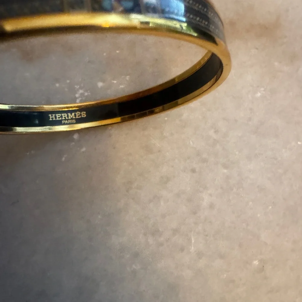 Hermes Gold Enamel Accent Bangle with Multicolor Detail